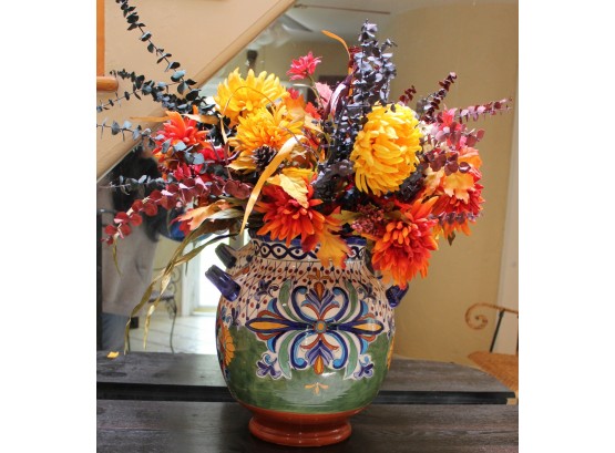 Large Vase With Faux Flowers