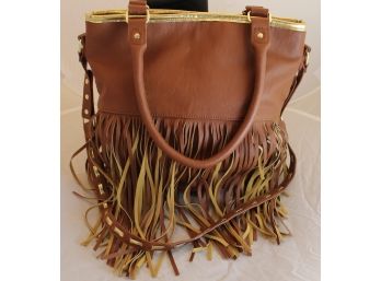 Steve Madden Brown & Gold Fringed Leather Purse (170)