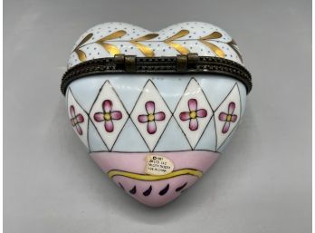 Hand Painted Porcelain Hinged Heart Shaped Trinket Box