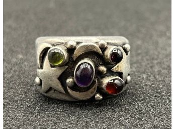 Silver 925 Colorful Stone Ring - Size 8 - .27OZT