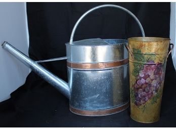 Aluminum Watering Pitcher & Painted Vase (72)