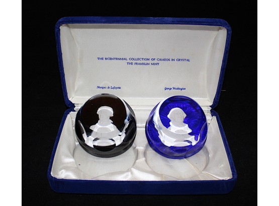 Crystal Franklin Mint Bicentennial Collection Of Presidential Cameos George Washington & Lafayette (149)