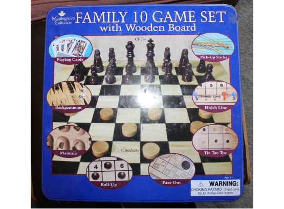 Family 10 Game Set With Wooden Board, Unopened (82)