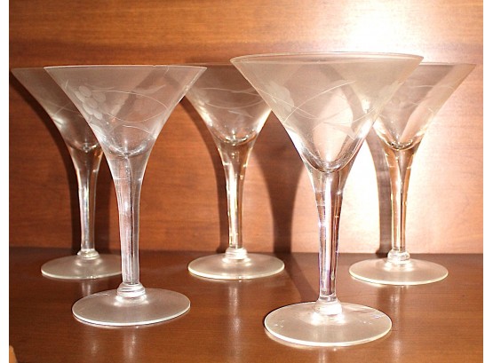 Antique Etched Martini Glasses, 5 (141)