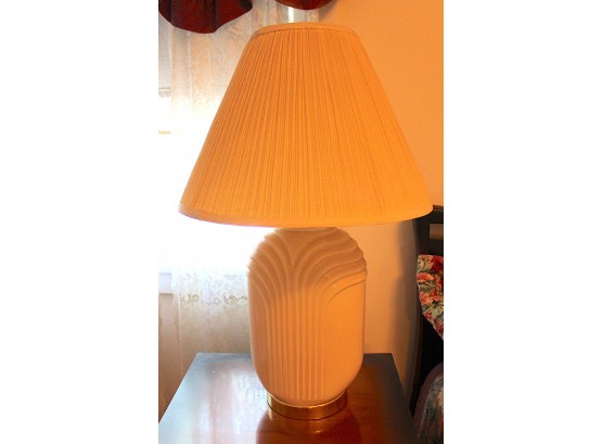 Pair Of Ivory & Gold Colored Ceramic Lamps, 28' (020)