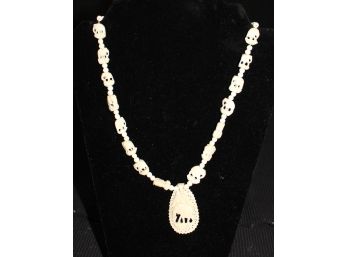 Costume Jewelry Faux Ivory Necklace With Elephant Pendant (141)