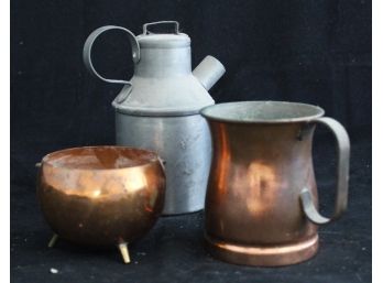 Copper Sugar Bowl & Creamer & Pewter Milk Jug (144)