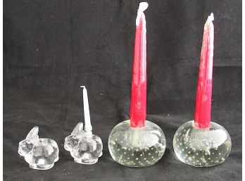 Glass Bunny & Blown Glass Candle Stick Holders (132)