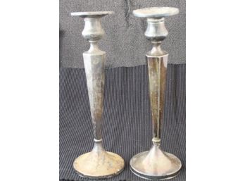Pair Of Sterling Silver Cement Filled Weighted Round Candlestick Holders (109)
