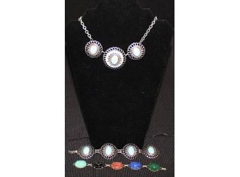 Costume Jewelry Necklace & Two Bracelet With Stones (139)