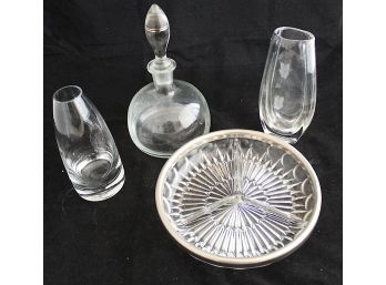 Etched Glass Vase, Glass Decanter, Cut Glass Candy Dish, Glass Bud Holder (126)