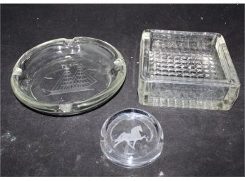 Two Glass Ashtrays & Paperweight (200)