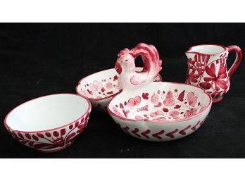 Italian Ceramic Creamer & Sugar Bowl Set With Carrier (141)