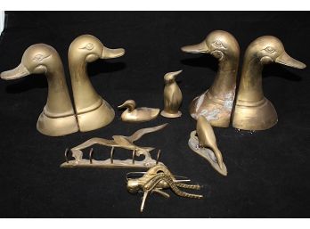 Assorted Brass - Duck Bookends, Cricket, Key Hanger, 3 Figurines (197)