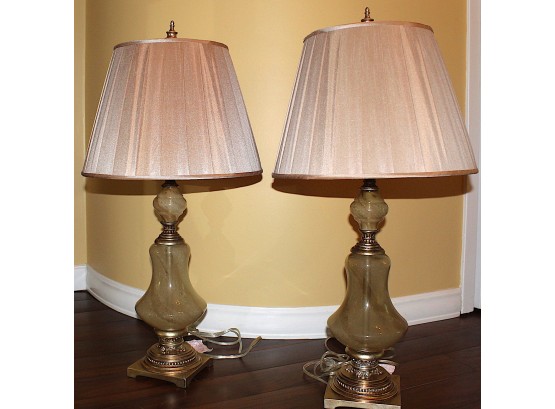 Pair Glass Ornate  Marble Lamps