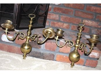 Pair Of  Brass  Candle Wall Sconces