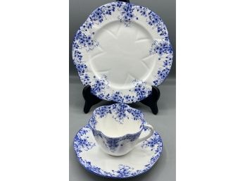 Shelley Fine Bone China Dainty Blue Teacup Set - 3 Pieces Total - Made In England
