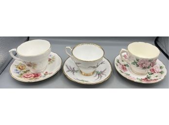 Assorted Fine Bone China Teacup Sets - 3 Sets Total - Made In England