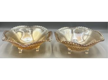 Jeanette Co. Marigold Iridescent Carnival Glass Footed Candy Bowls - 2 Total