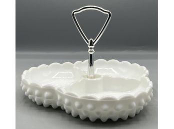 Fenton Milk Glass Hobnail Sectional Candy Bowl With Handle