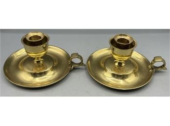 Polished Brass Candlestick Holders - 2 Total