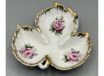 Lefton China Hand Painted Floral Pattern Tray With Gold Trim
