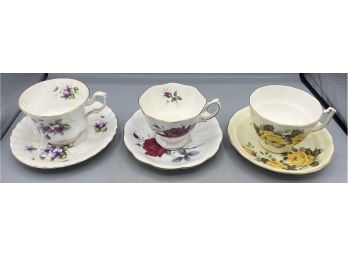 Assorted Fine Bone China Teacup Sets - 3 Sets Total - Made In England