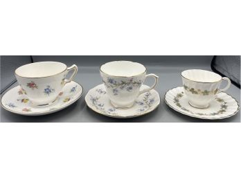 Assorted Fine Bone China Teacup Sets - 3 Sets Total - Made In England