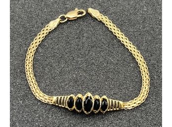 14K Gold Black Onyx Bracelet - Made In Italy - 5.1 Grams