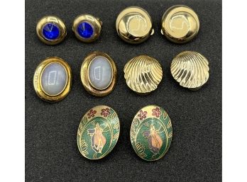 Assorted Costume Jewelry Clip-on Earrings - 5 Sets Total