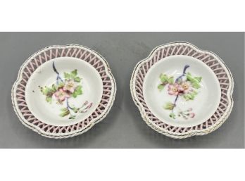 Handmade Porcelain Laced Floral Pattern Trinket Bowls - 2 Total - S67