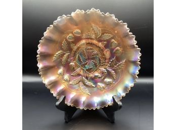 Marigold Ruffled Carnival Glass Bowl