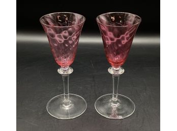 Pink Glass Cordial Glasses - 2 Piece Lot