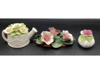 Jon Anton Bone China Made In England & Ceramic Floral Arrangements - 3 Piece Lot