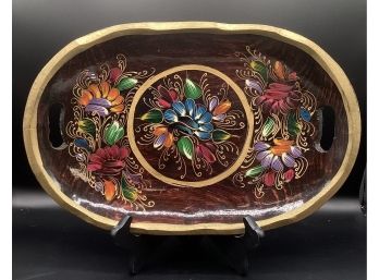 Hand Painted Oval Teak Serving Tray