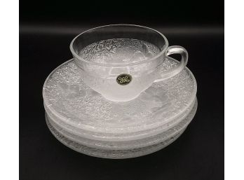 Hoya Crystal Tea Cup And Saucers - 5 Piece Lot