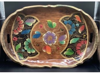 Hand Painted Oval Teak Serving Tray