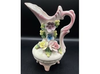 Pink & Floral Porcelain Capodimonte Style Pitcher