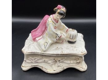 Japanese Woman In Kimono Porcelain Jewelry Box