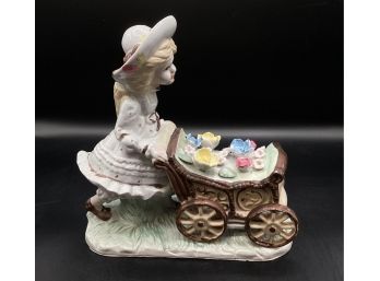 CWI Porcelain Girl With Wheelbarrow Figurine