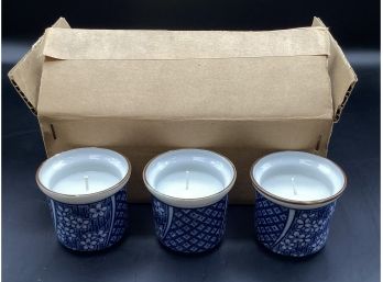 6 Blue And White Mini Candles- Unscented