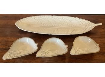 Pier 1 Imports Stoneware Feather Tray With Bird Shaped Dishes - 4 Pieces
