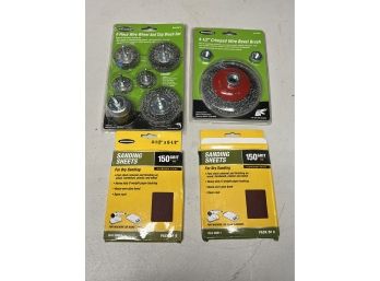 6 Piece Wire Wheel And Cup Brush Set, 4-1/2' Crimped Wire Bevel Brush, 150 Grit Sanding Sheets - 4 Pieces