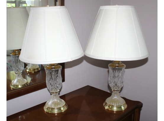 Pair Of Cut Glass Table Lamps, 2'2.5'T (R051)