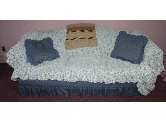 Blue Sofa With White Slip Cover (R007)