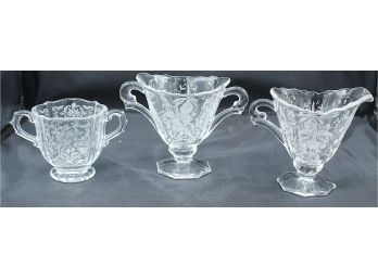Three Etched Glass Creamers (r137)