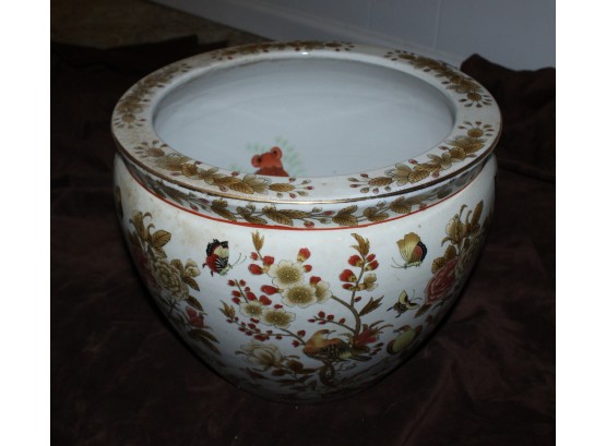 Beautiful White, Gold And Red Handcrafted New England Pottery Planter 14' X 11 1/2' (O137)