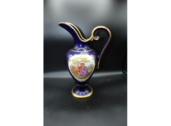 Royal Vienna Style Porcelain Colbalt Blue & Gold Pitcher (O133)