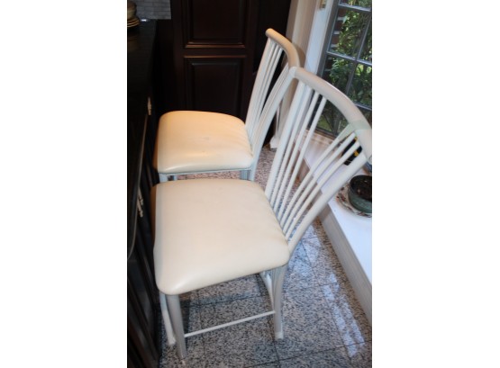 Two White Kitchen Chairs With Cushions 40 1/2' X 18' X 18' (O029)