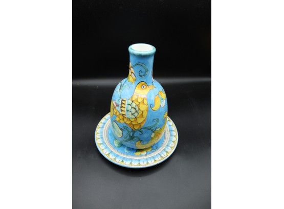 Antica Siena Light Blue & Yellow Vase & Plate (O059)